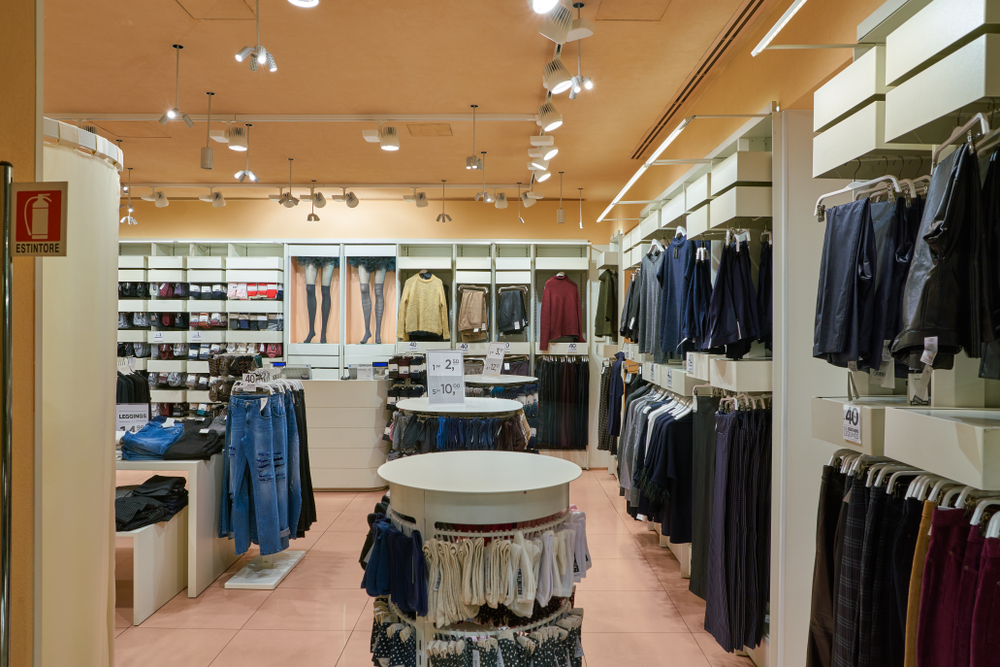 MILAN, ITALY - CIRCA NOVEMBER, 2017: clothing on display at retail store in Milan.